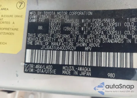 2004 Lexus Rx 330 from USA, damaged, VIN JTJGA31U640039029